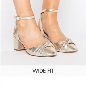 ASOS Gold Wide Fit Knotted Heeled Shoes